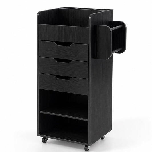 Rolling Storage Cart with 3 Drawers & 2 Shelves and Dowel Rods for Kitchen-Black