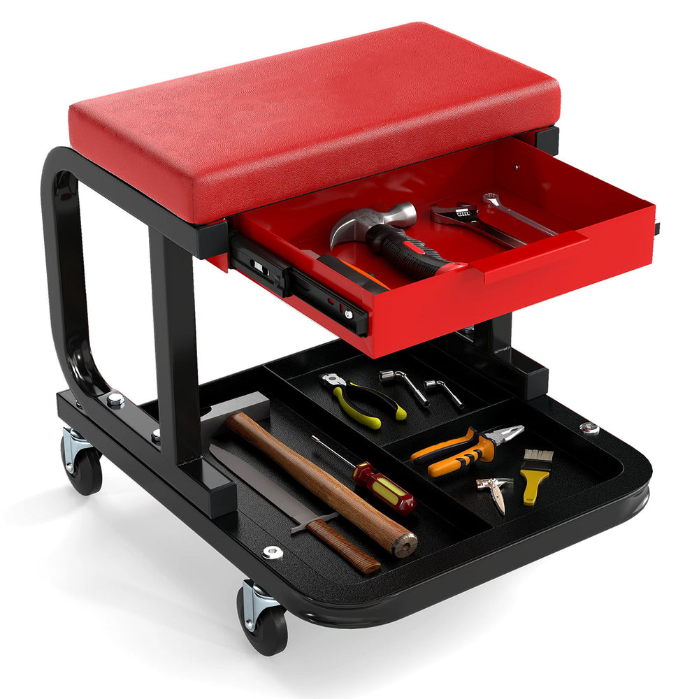 Rolling Creeper Seat with 185 kg Capacity and Universal Casters-Red