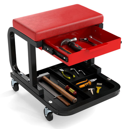 Rolling Creeper Seat with 185 kg Capacity and Universal Casters-Red