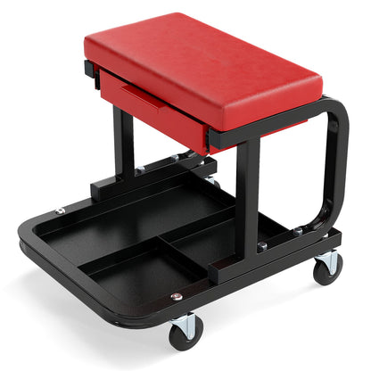 Rolling Creeper Seat with 185 kg Capacity and Universal Casters-Red