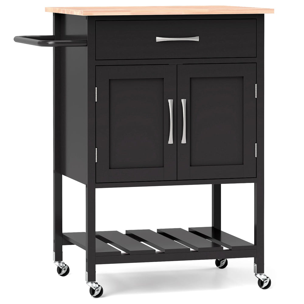 Rolling Kitchen Island Cart with Drawer and 2-Door Storage Cabinet-Black
