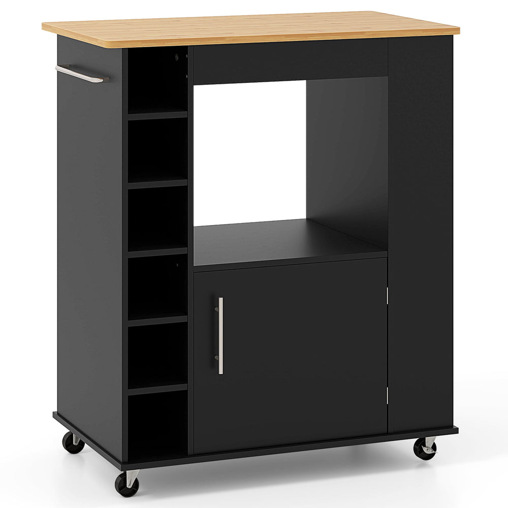 Rolling Kitchen Island with Storage and Towel Rack-Black