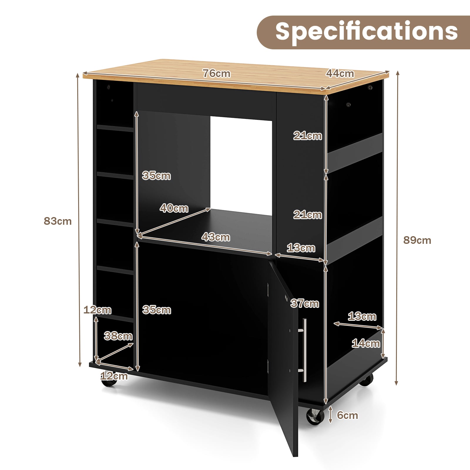 Rolling Kitchen Island with Storage and Towel Rack-Black