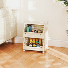 3/4/5/6 Tier Rolling Laundry Basket with Wheels and Handles for Laundry Room-Beige-3-Tier