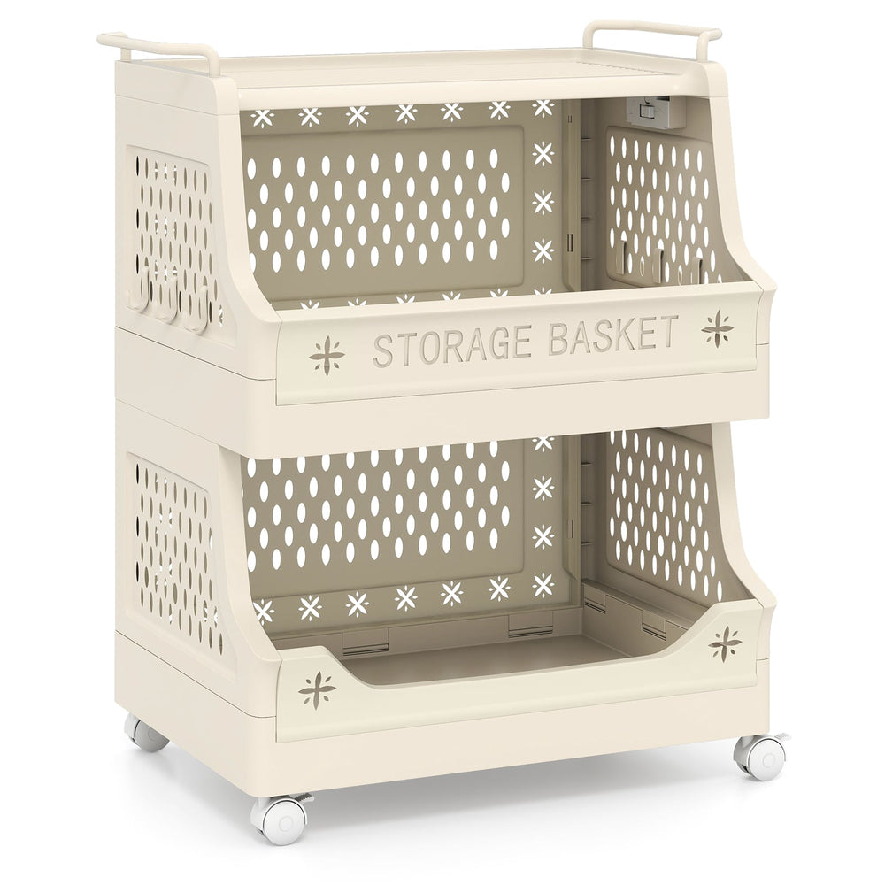 3/4/5/6 Tier Rolling Laundry Basket with Wheels and Handles for Laundry Room-Beige-3-Tier