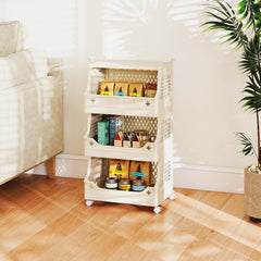 3/4/5/6 Tier Rolling Laundry Basket with Wheels and Handles for Laundry Room-Beige-4-Tier