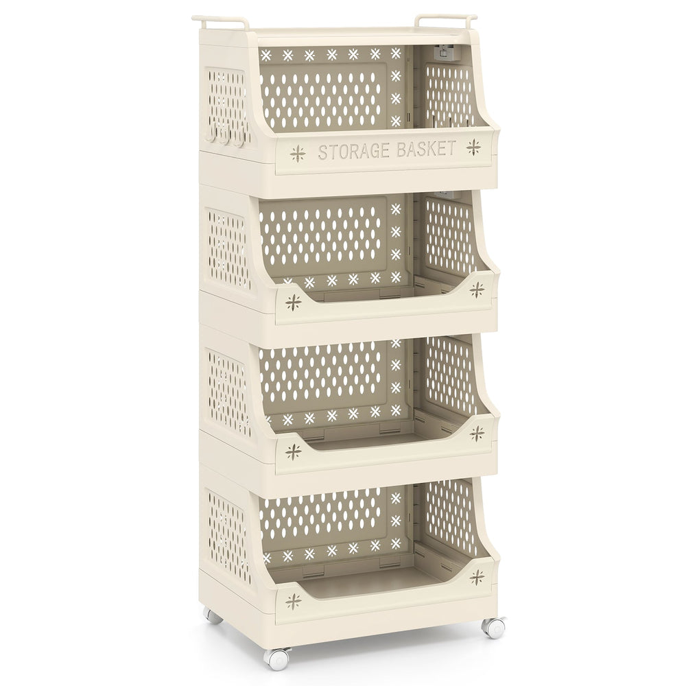 3/4/5/6 Tier Rolling Laundry Basket with Wheels and Handles for Laundry Room-Beige-5-Tier