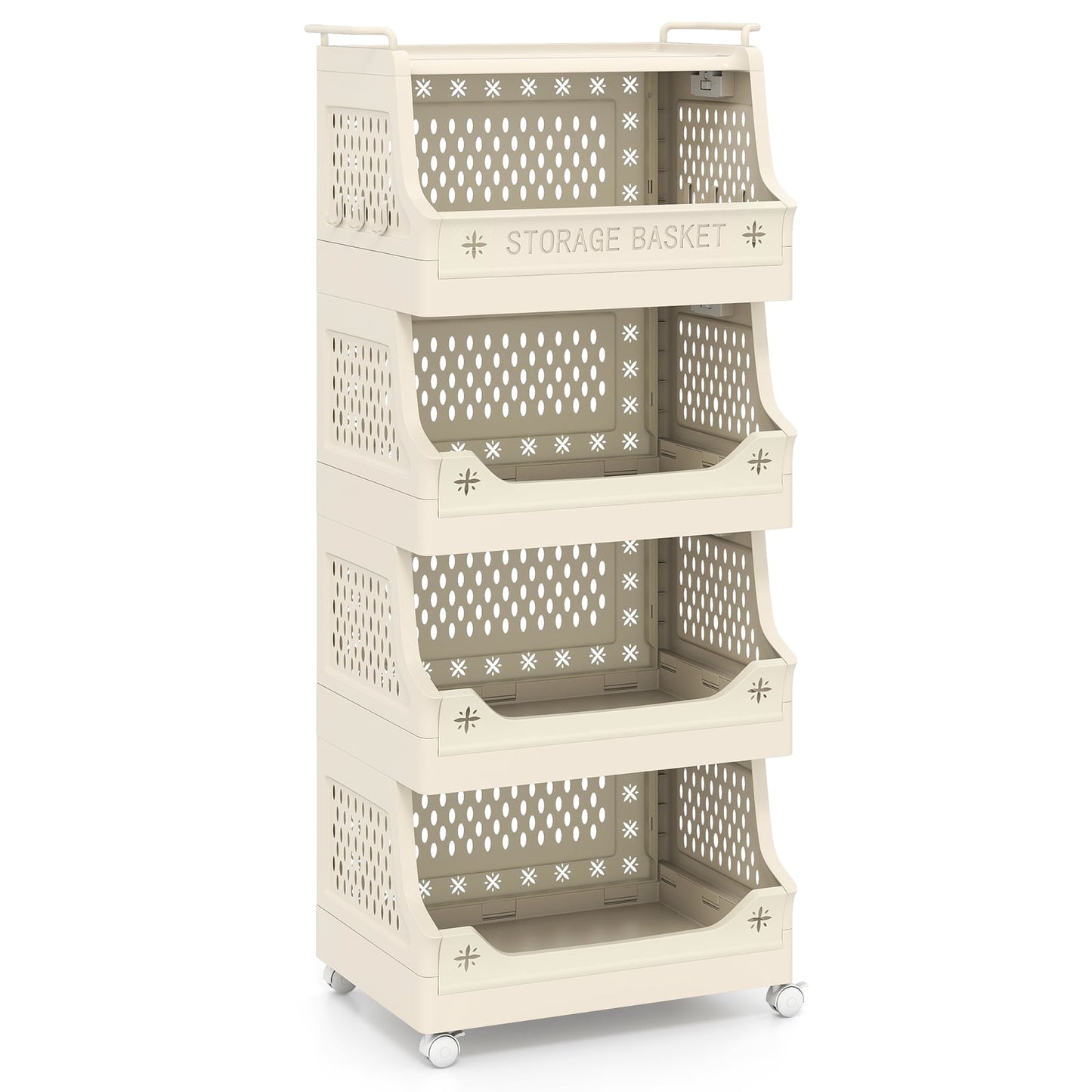 3/4/5/6 Tier Rolling Laundry Basket with Wheels and Handles for Laundry Room-Beige-5-Tier