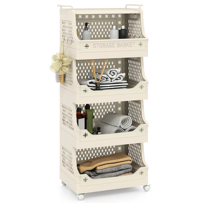 3/4/5/6 Tier Rolling Laundry Basket with Wheels and Handles for Laundry Room-Beige-5-Tier