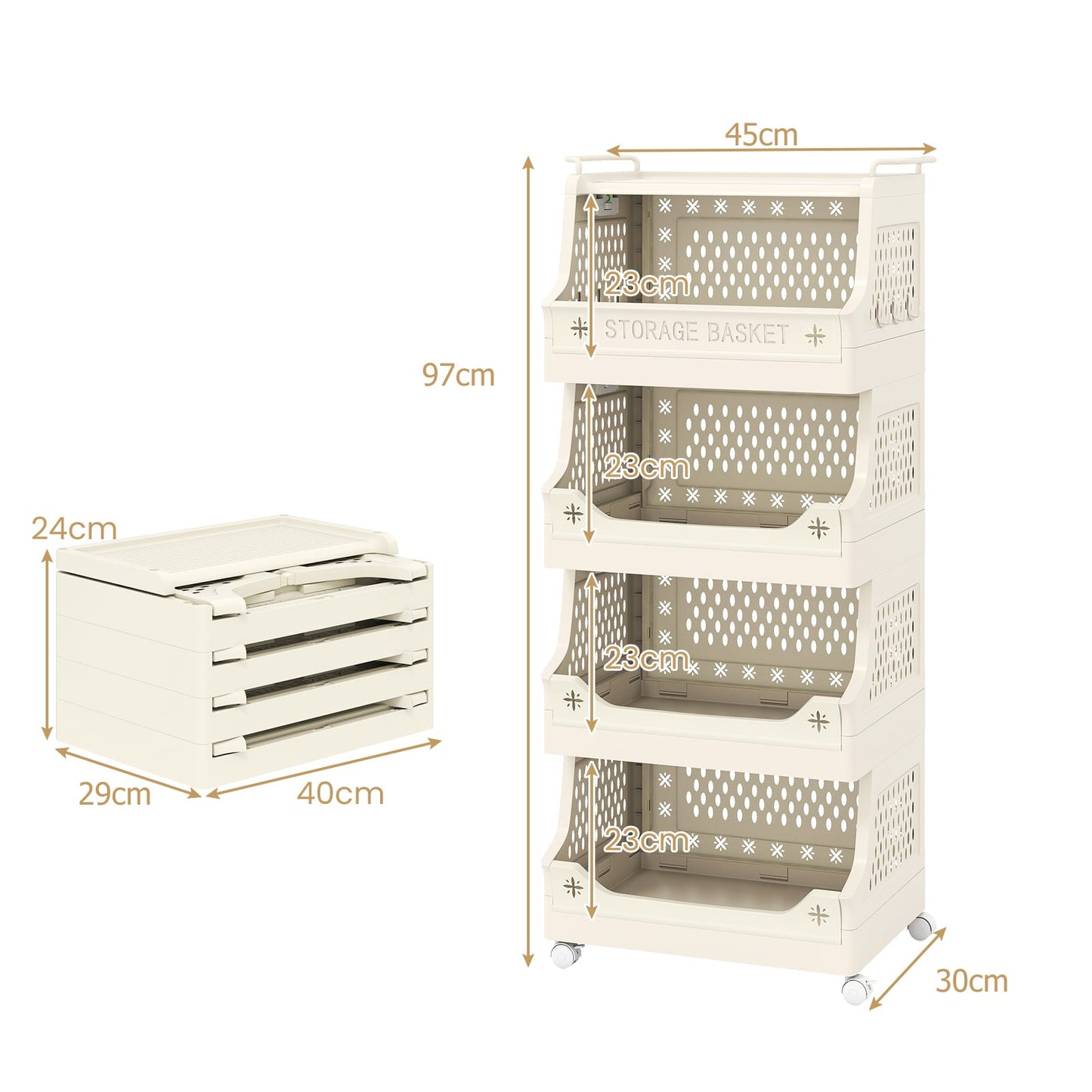 3/4/5/6 Tier Rolling Laundry Basket with Wheels and Handles for Laundry Room-Beige-5-Tier