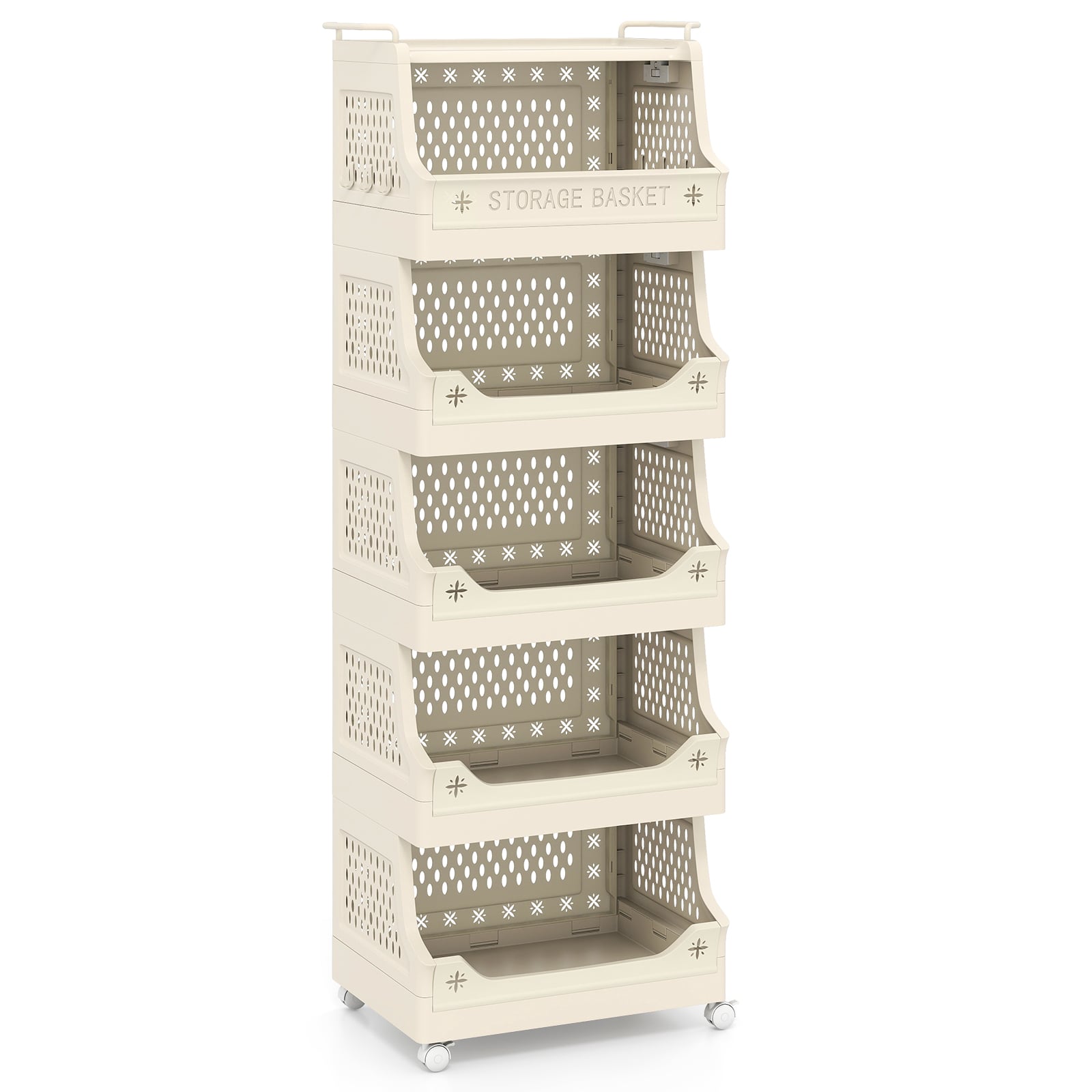 3/4/5/6 Tier Rolling Laundry Basket with Wheels and Handles for Laundry Room-Beige-6-Tier