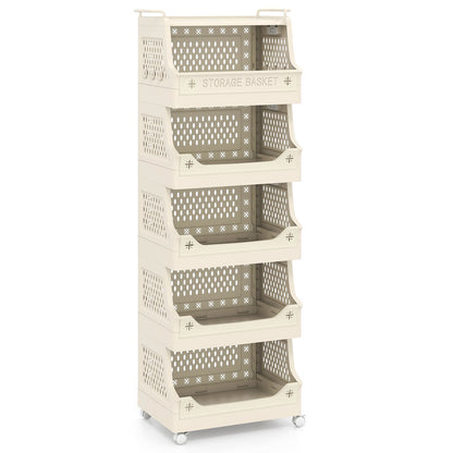 3/4/5/6 Tier Rolling Laundry Basket with Wheels and Handles for Laundry Room-Beige-6-Tier