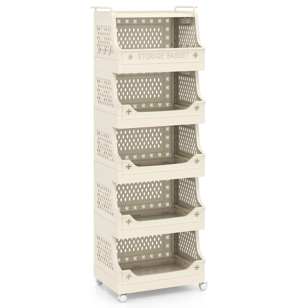 3/4/5/6 Tier Rolling Laundry Basket with Wheels and Handles for Laundry Room-Beige-6-Tier