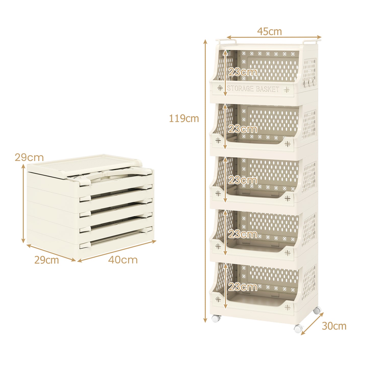 3/4/5/6 Tier Rolling Laundry Basket with Wheels and Handles for Laundry Room-Beige-6-Tier