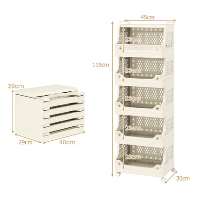 3/4/5/6 Tier Rolling Laundry Basket with Wheels and Handles for Laundry Room-Beige-6-Tier