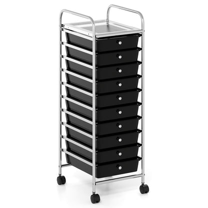 10-Drawer Rolling Storage Cart with Lockable Wheels and Removable Drawers-Black