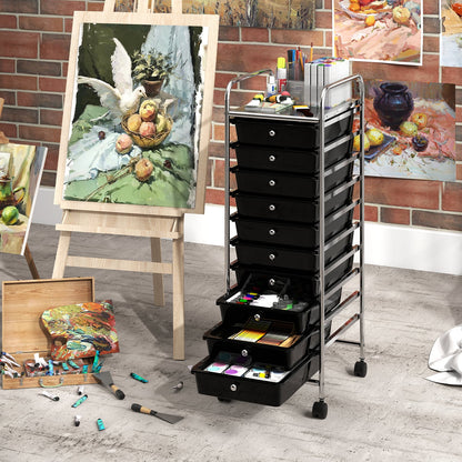 10-Drawer Rolling Storage Cart with Lockable Wheels and Removable Drawers-Black