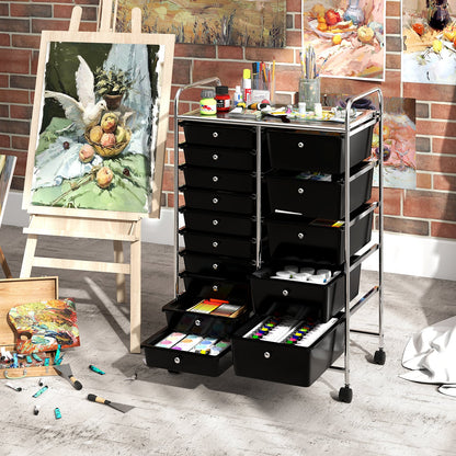 15-Drawer Rolling Storage Cart with Lockable Wheels and Removable Drawers-Black