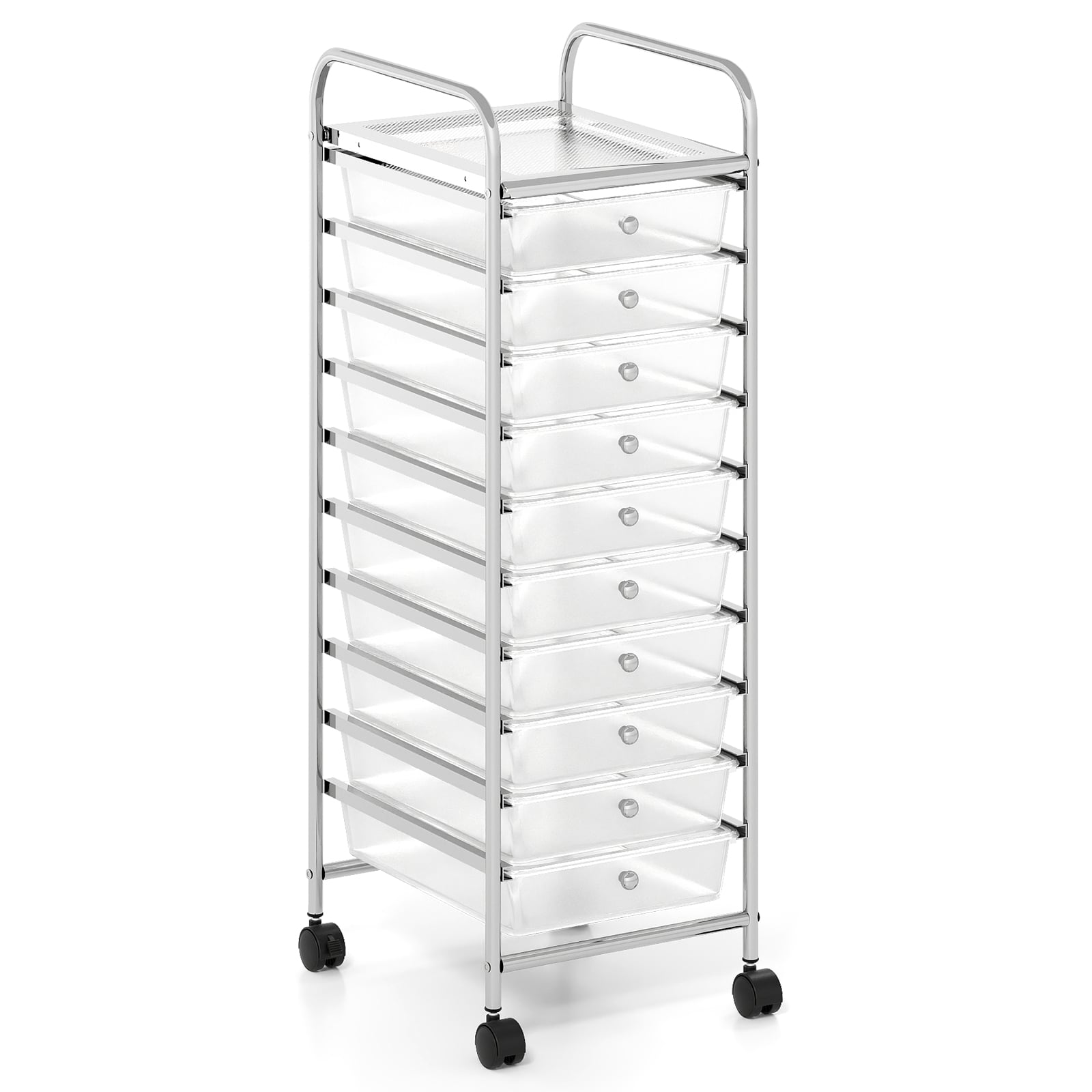 10-Drawer Rolling Storage Cart with Lockable Wheels and Removable Drawers-White