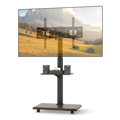Rolling TV Stand on Wheels with 30° Tilt Mount and Adjustable Shelf-Walnut
