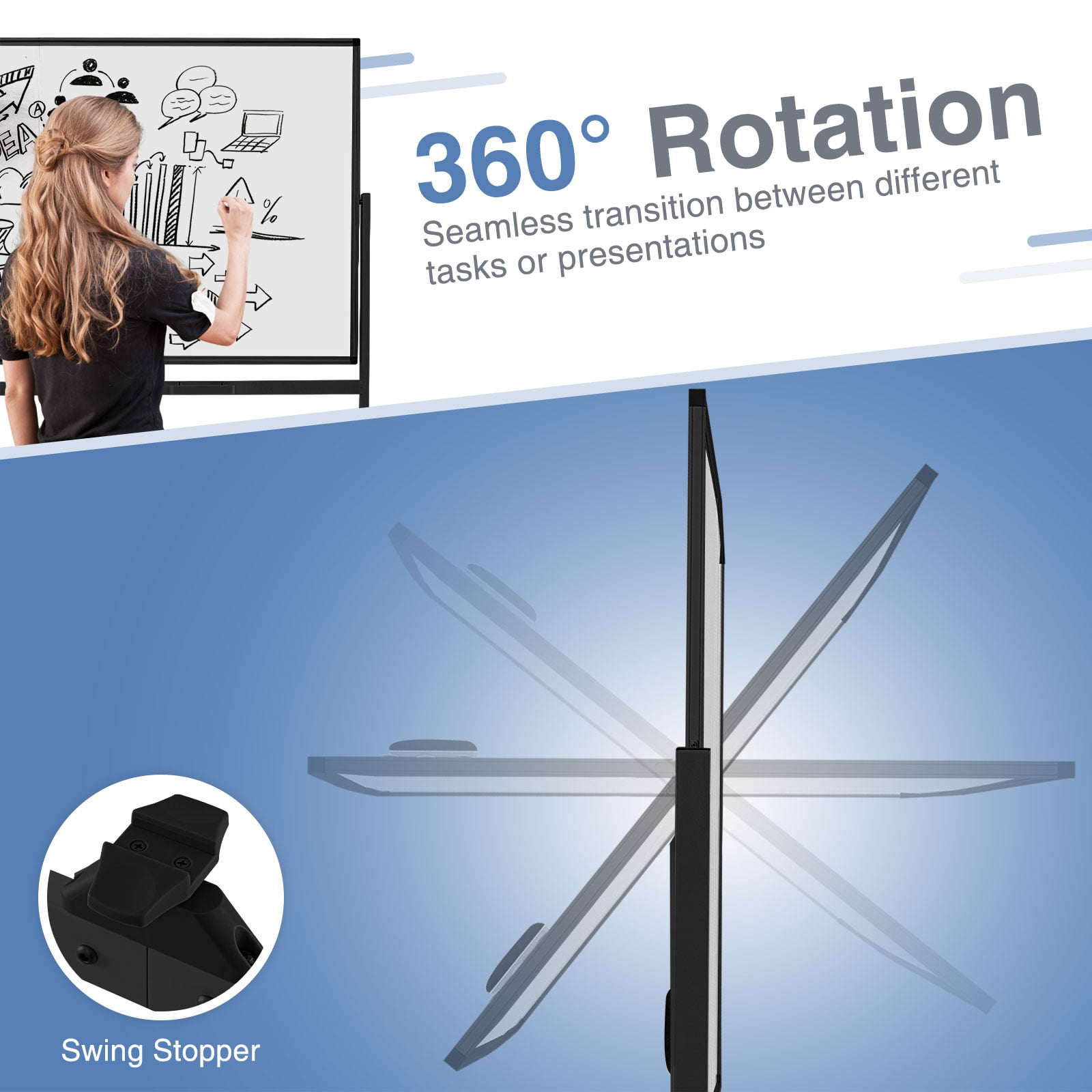 Rolling Whiteboard on Wheels with Stand and Aluminum Alloy Frame-Black