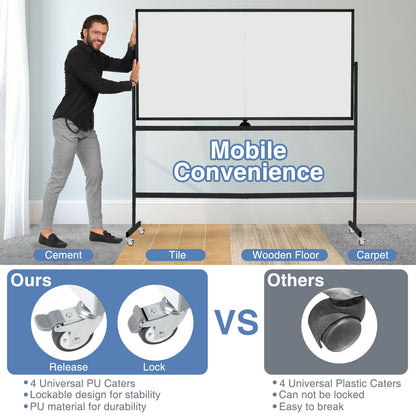 Rolling Whiteboard on Wheels with Stand and Aluminum Alloy Frame-Black