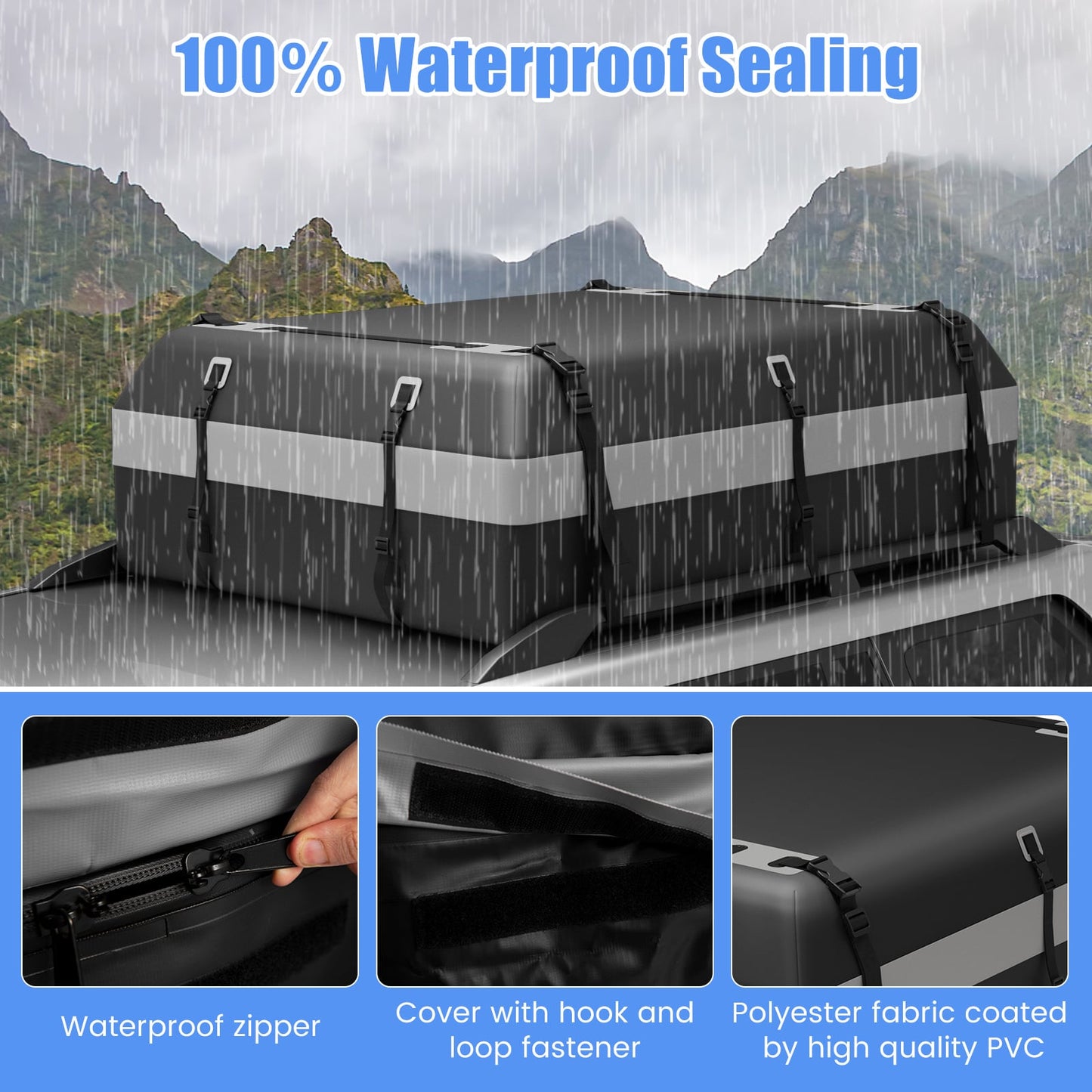 600L Waterproof Rooftop Cargo Carrier Bag Luggage Lock-Grey