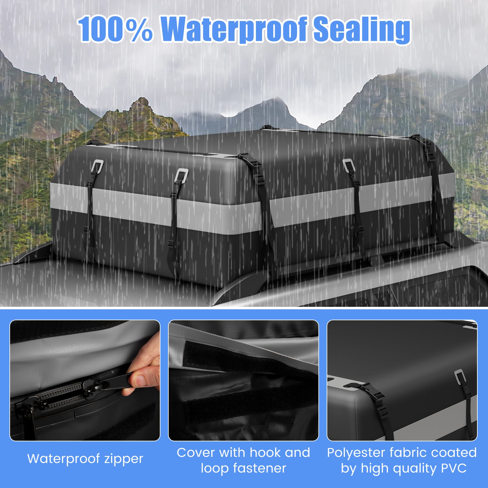600L Waterproof Rooftop Cargo Carrier Bag Luggage Lock-Grey