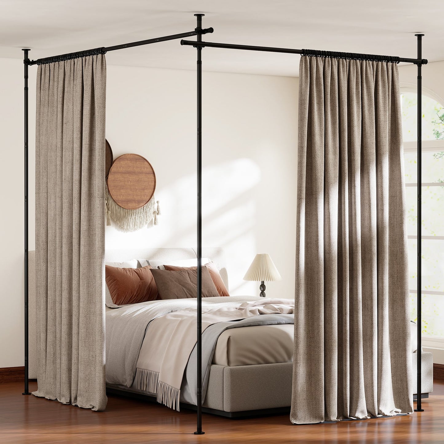Room Divider Curtain Rod Adjustable Floor to Ceiling Tension Rod-Black