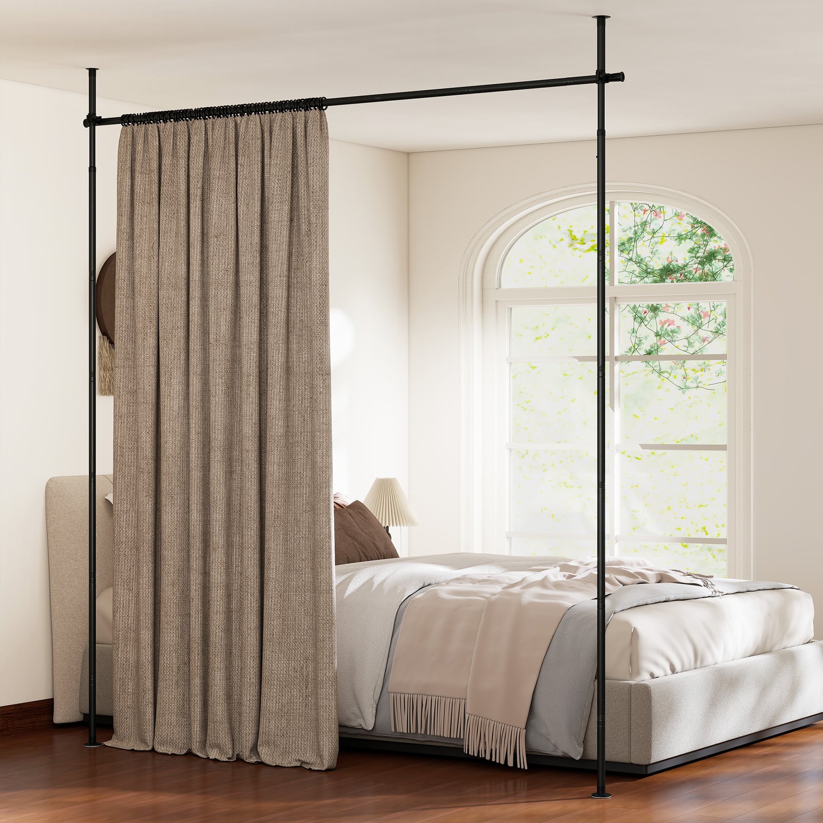 Room Divider Curtain Rod for Apartment No Drilling Required-Black