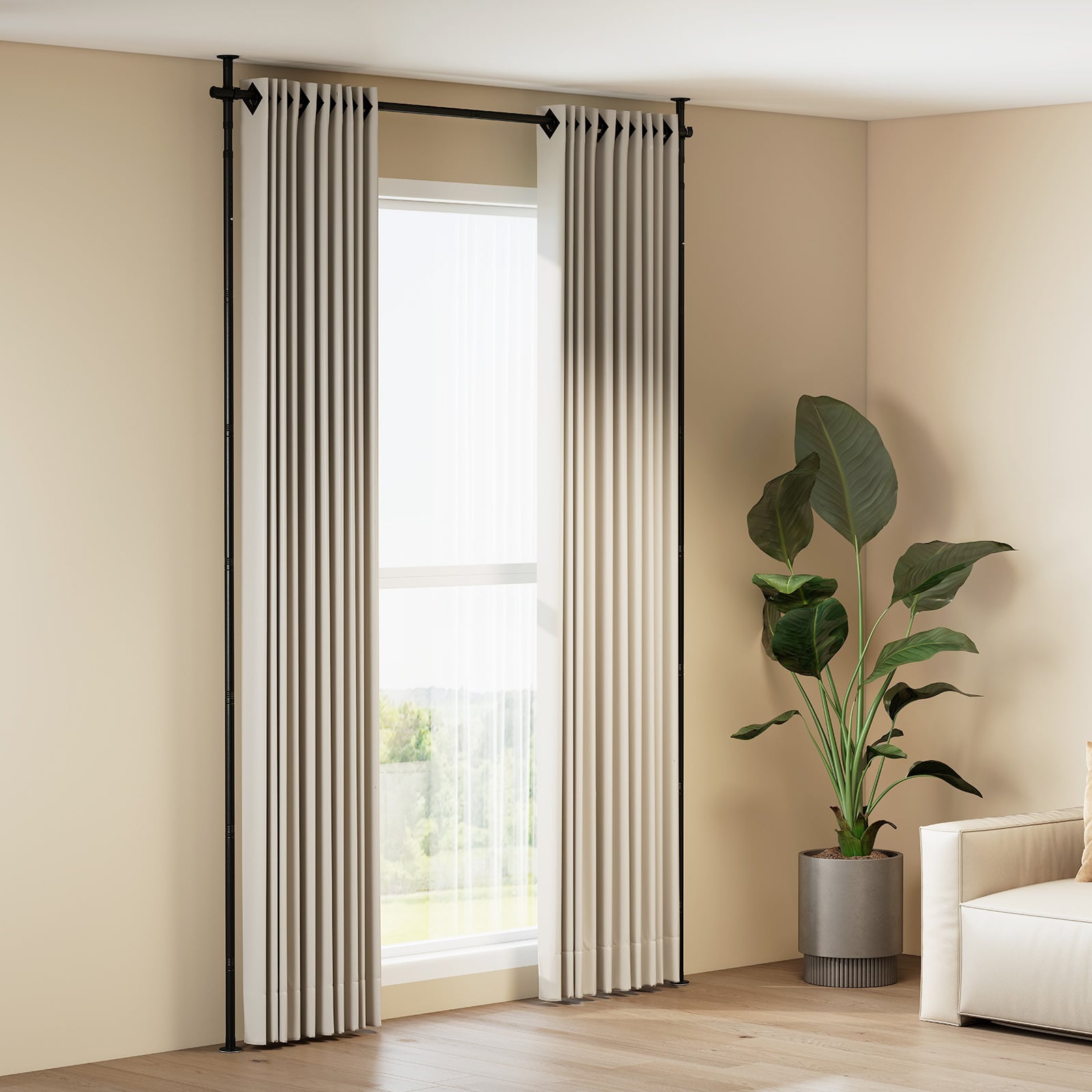 Room Divider Curtain Rod for Apartment No Drilling Required-Black