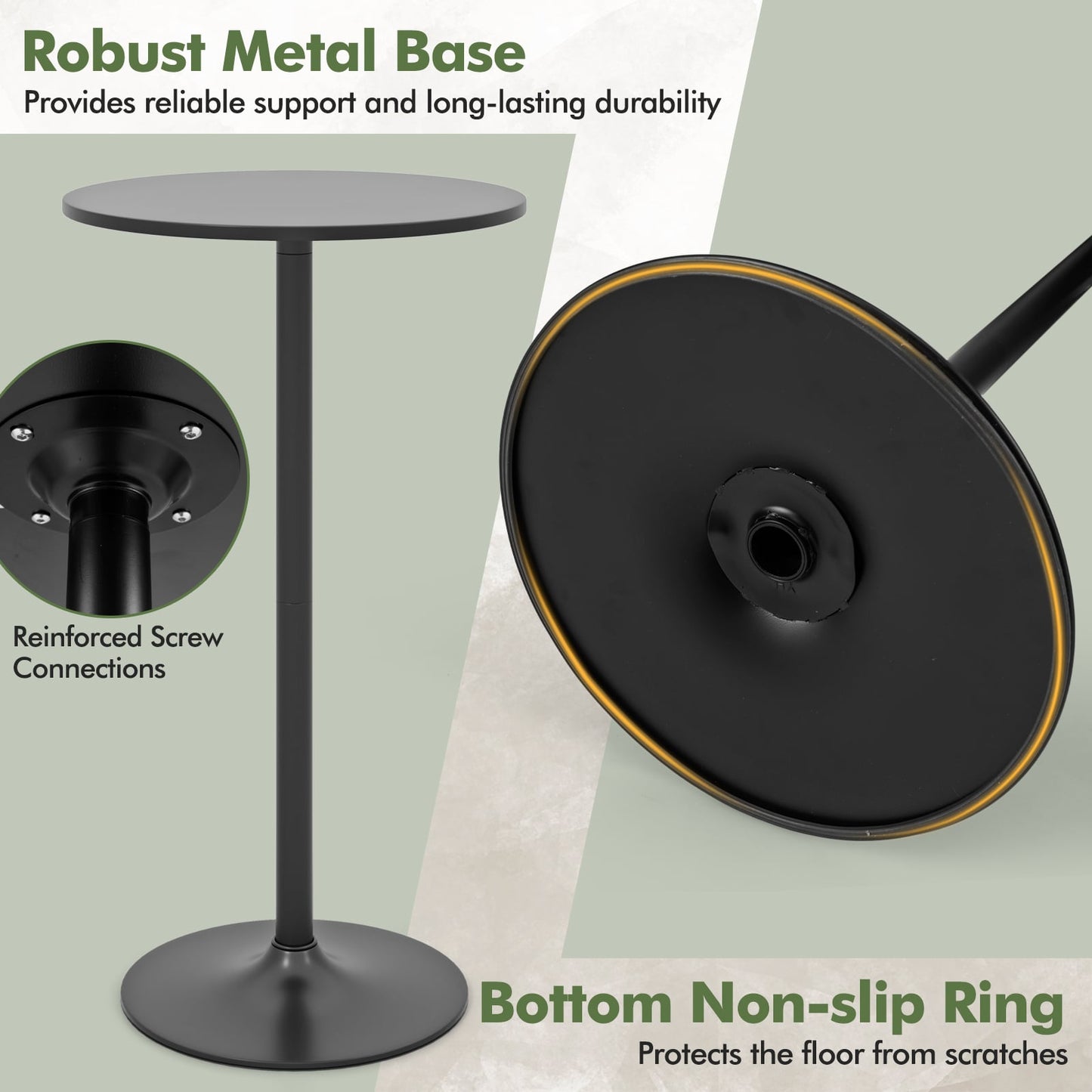 Round Bar Table with Adjustable Height and Metal Base Set of 1-Black