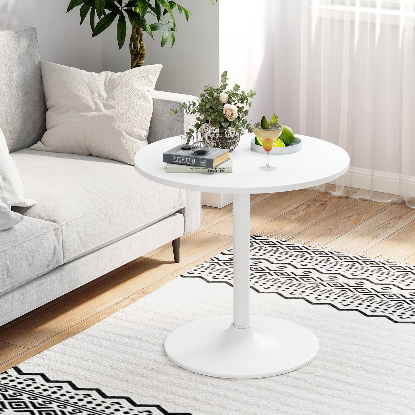 Round Bar Table with Adjustable Height and Metal Base Set of 1-White