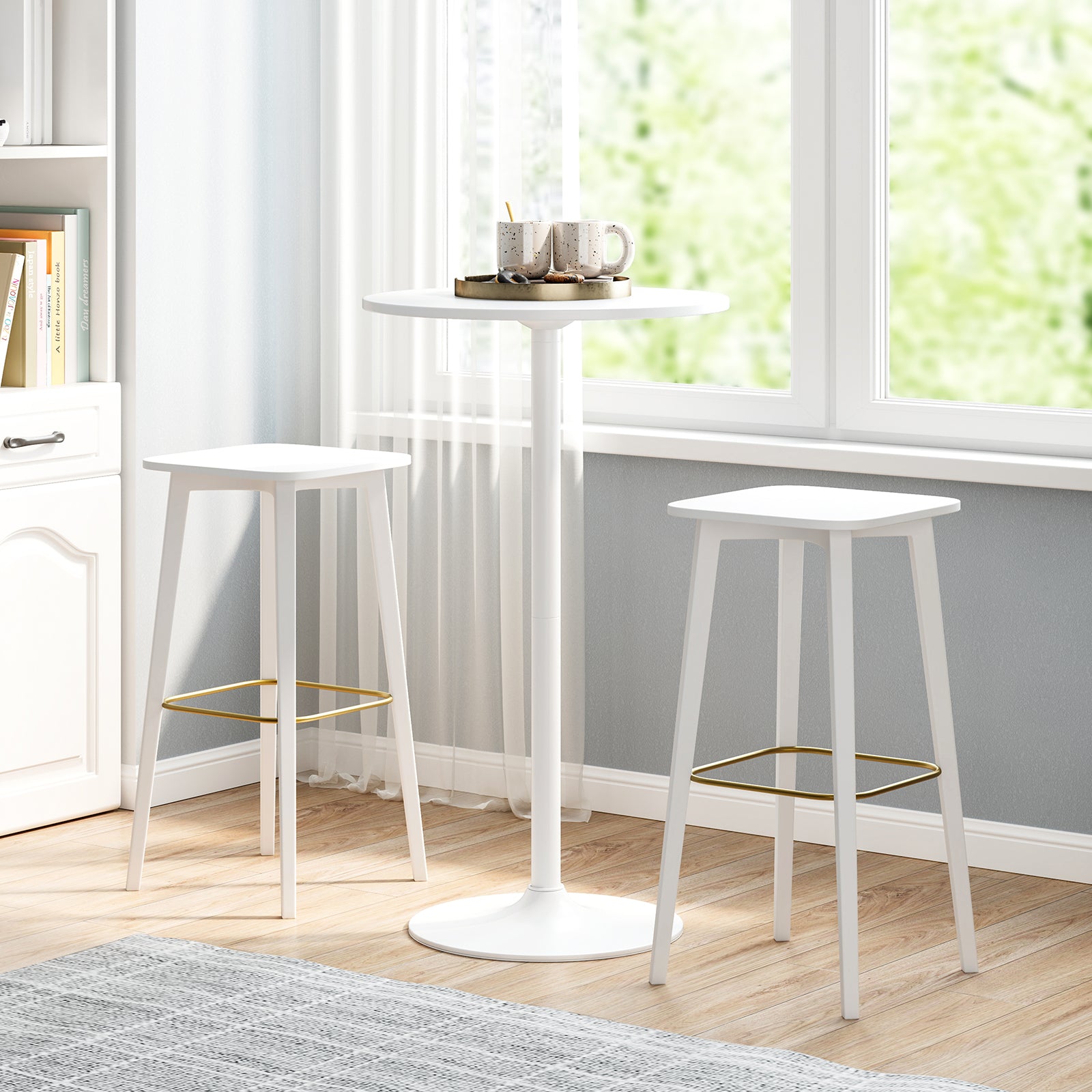 Round Bar Table with Adjustable Height and Metal Base Set of 1-White