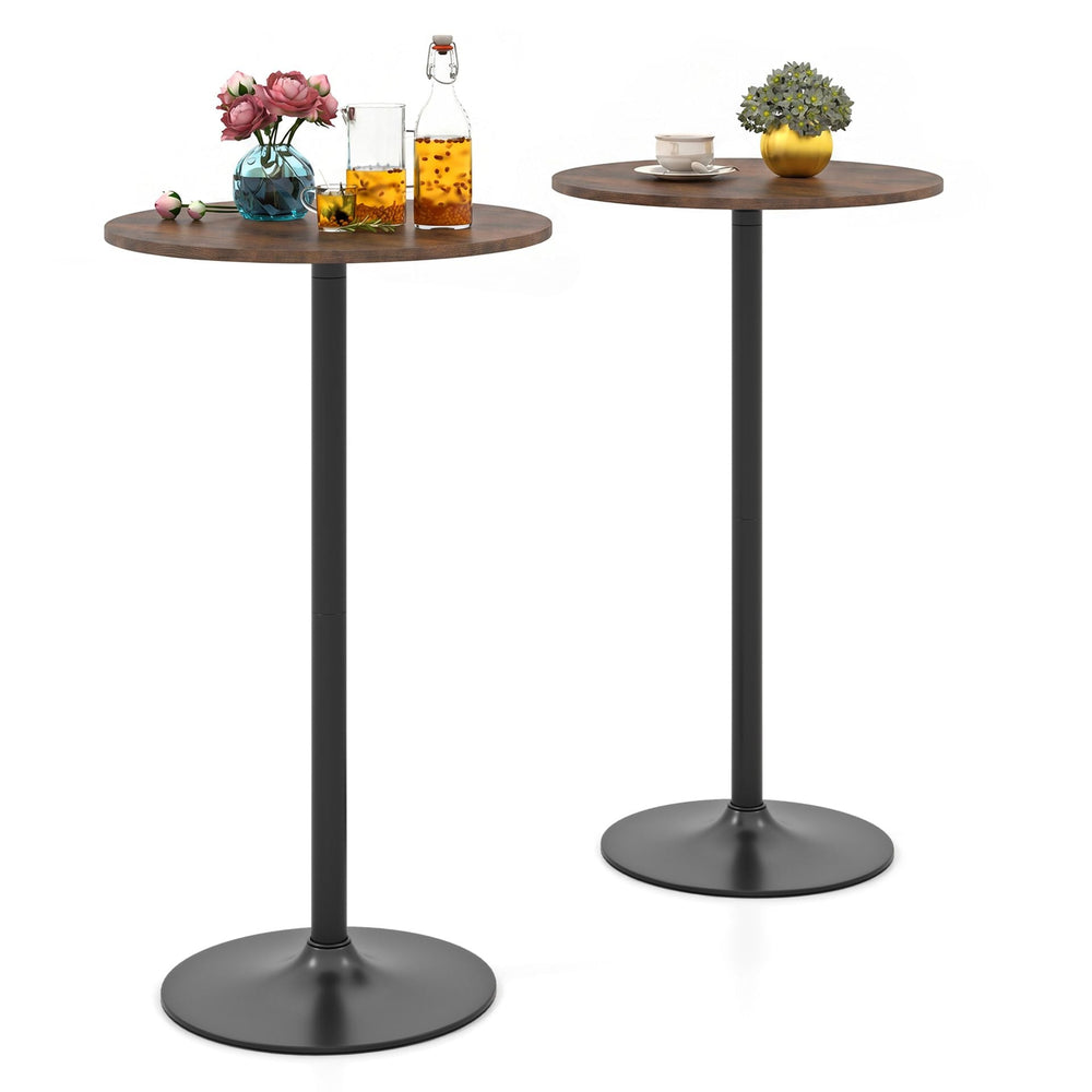 Round Bar Table with Adjustable Height and Metal Base Set of 2-Brown