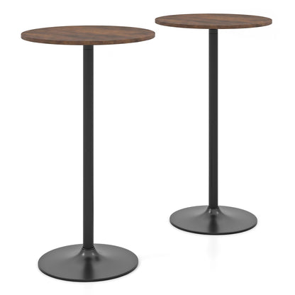 Round Bar Table with Adjustable Height and Metal Base Set of 2-Brown