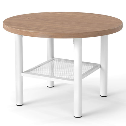 Round Coffee Table 2-Tier Modern Circular Center Table with Storage Shelf-Natural