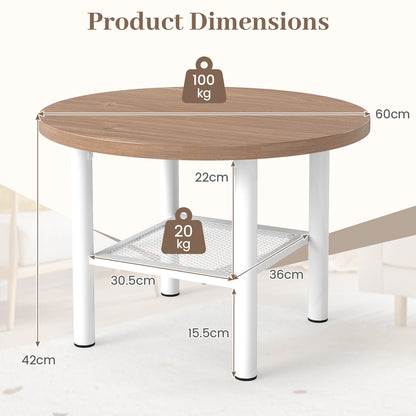 Round Coffee Table 2-Tier Modern Circular Center Table with Storage Shelf-Natural