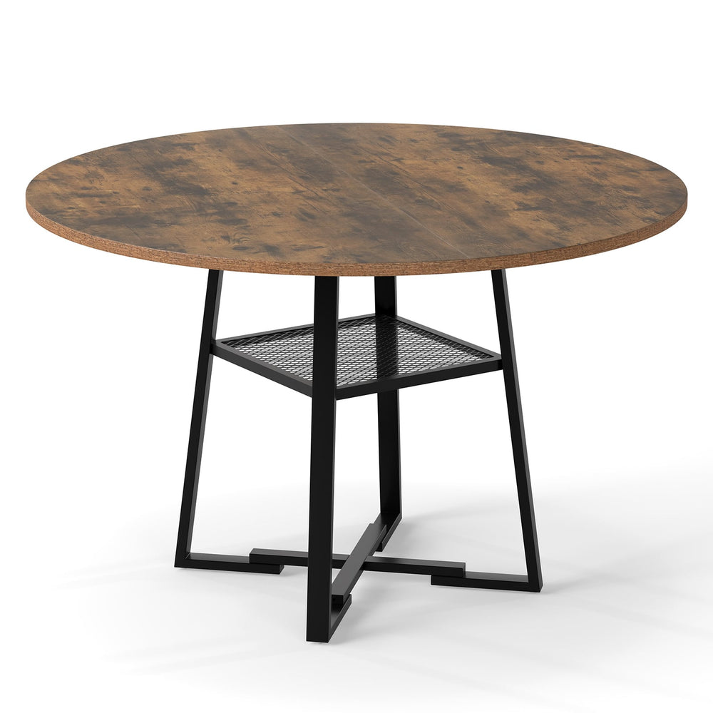Round Dining Table for 4-6 120 CM Dining Room Table with Storage Shelf and Metal Legs-Brown