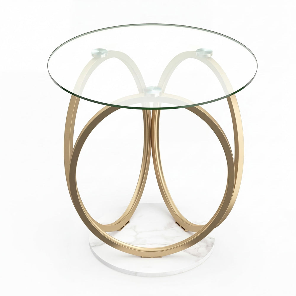 Round Glass Coffee Table with Geometric Metal Ring Frame for Living Room-Gold