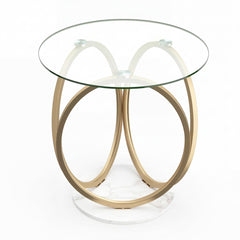 Round Glass Coffee Table with Geometric Metal Ring Frame for Living Room-Gold