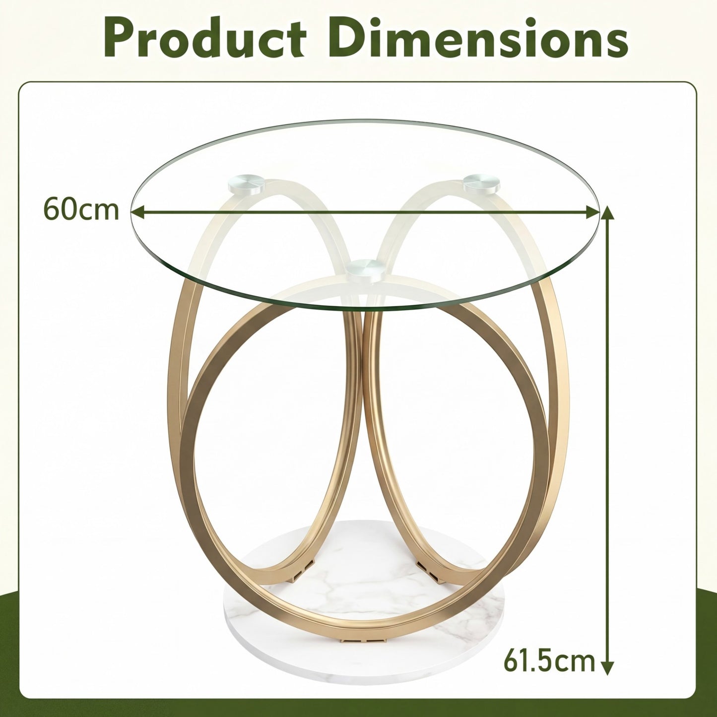 Round Glass Coffee Table with Geometric Metal Ring Frame for Living Room-Gold