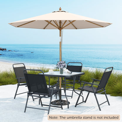 Round Patio Umbrella Bamboo Market Table Umbrella with Push Button Tilt-Beige
