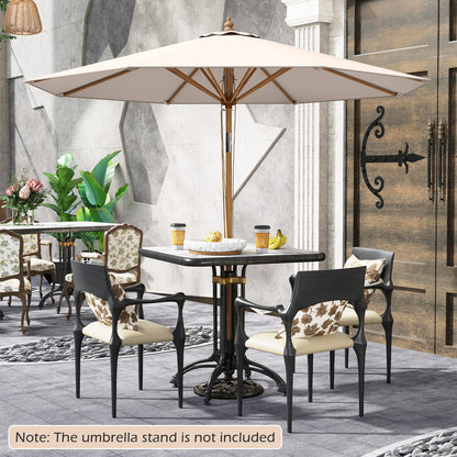 Round Patio Umbrella Bamboo Market Table Umbrella with Push Button Tilt-Beige
