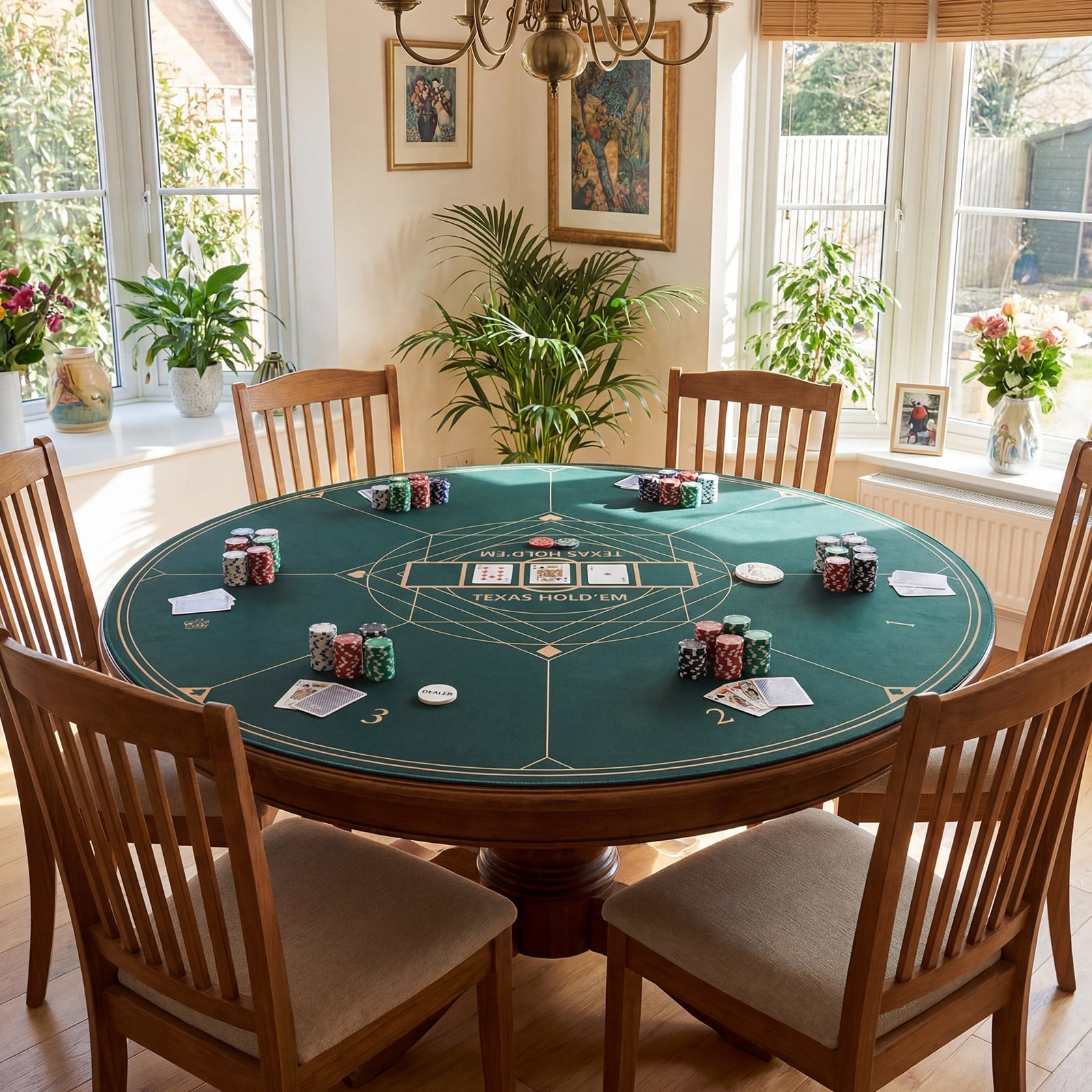 Round Poker Mat for Texas Hold'em 140 cm with Carrying Bag-Green