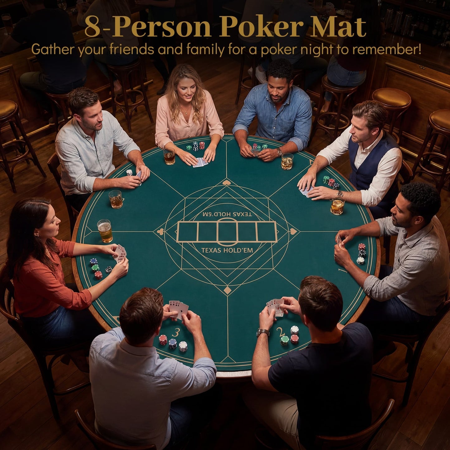 Round Poker Mat for Texas Hold'em 140 cm with Carrying Bag-Green
