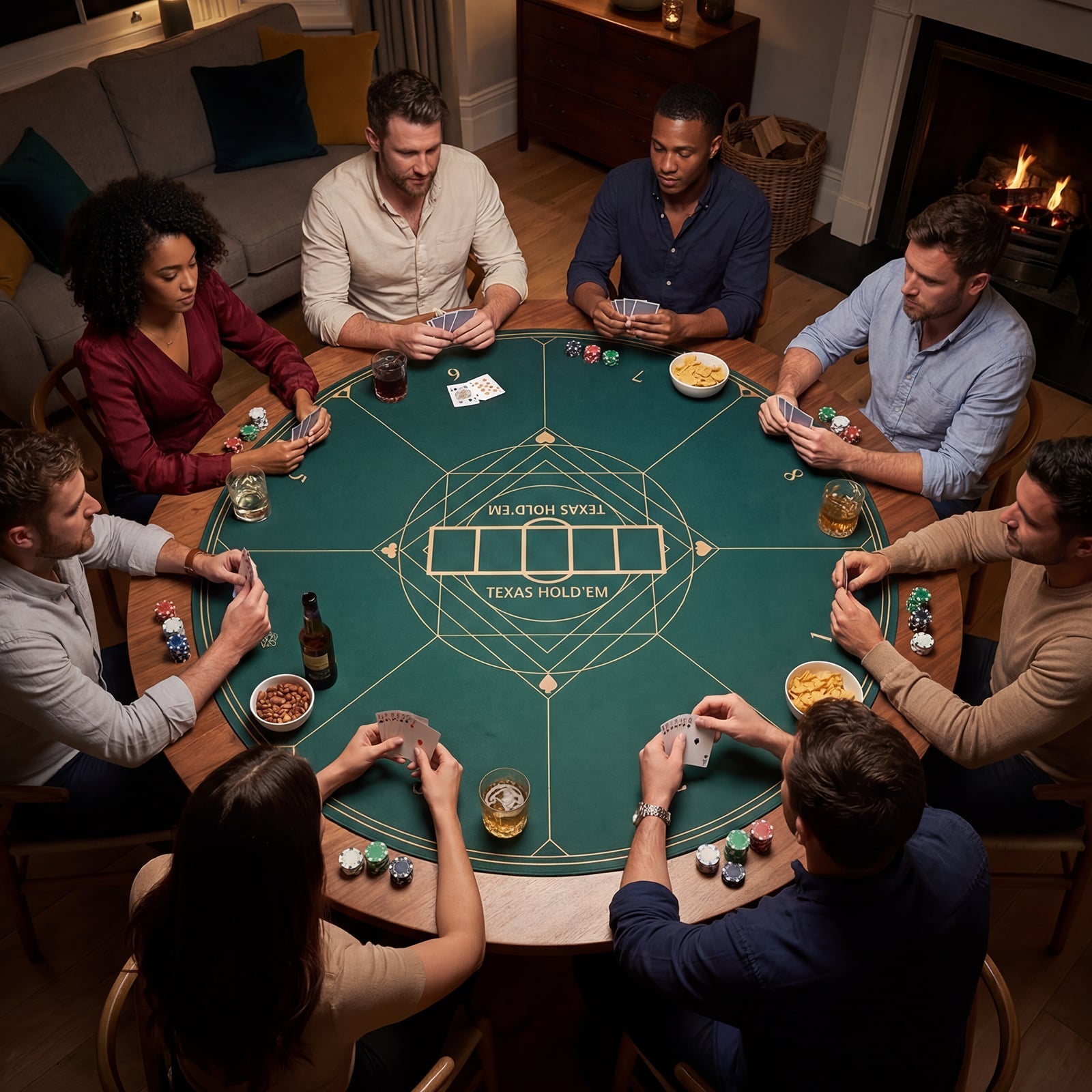 Round Poker Mat for Texas Hold'em 40 Inches Portable Anti-Slip Rubber Base Table Layout-Green