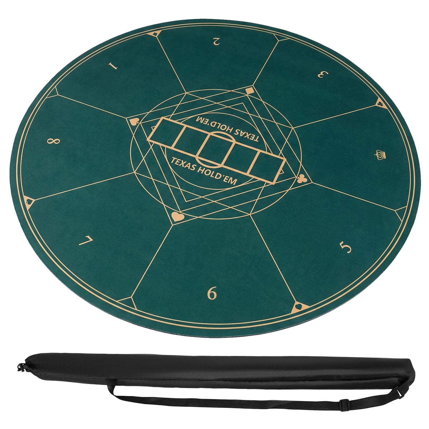 Round Poker Mat for Texas Hold'em 40 Inches Portable Anti-Slip Rubber Base Table Layout-Green