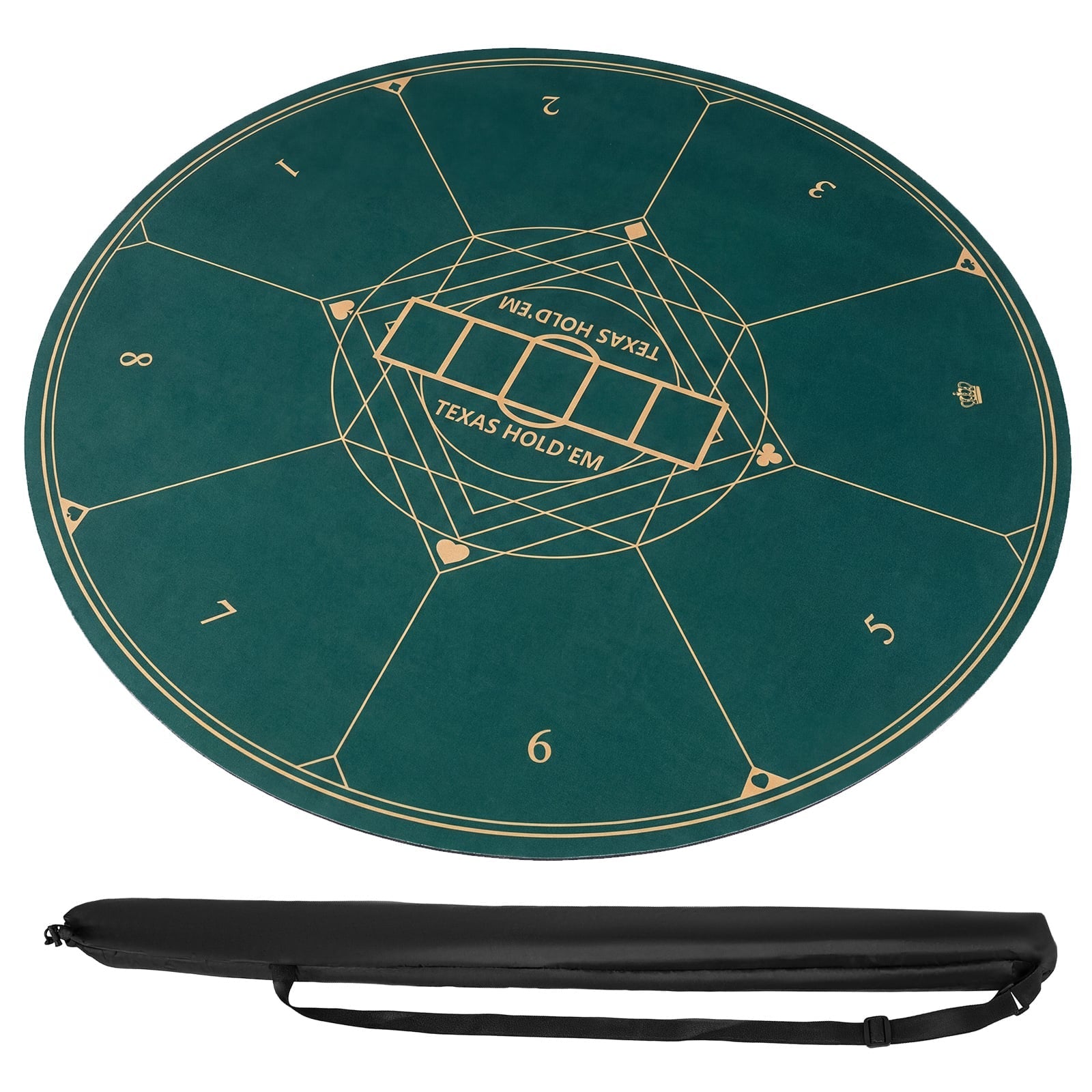 Round Poker Mat for Texas Hold'em 40 Inches Portable Anti-Slip Rubber Base Table Layout-Green