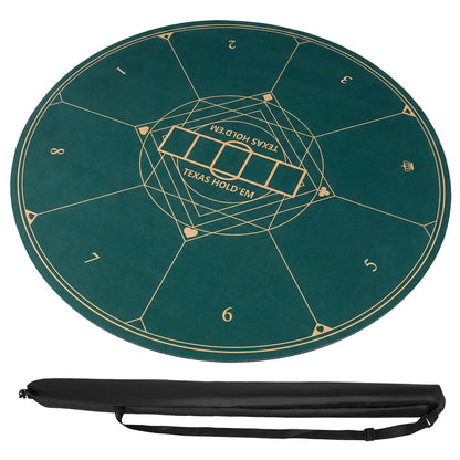 Round Poker Mat for Texas Hold'em 40 Inches Portable Anti-Slip Rubber Base Table Layout-Green